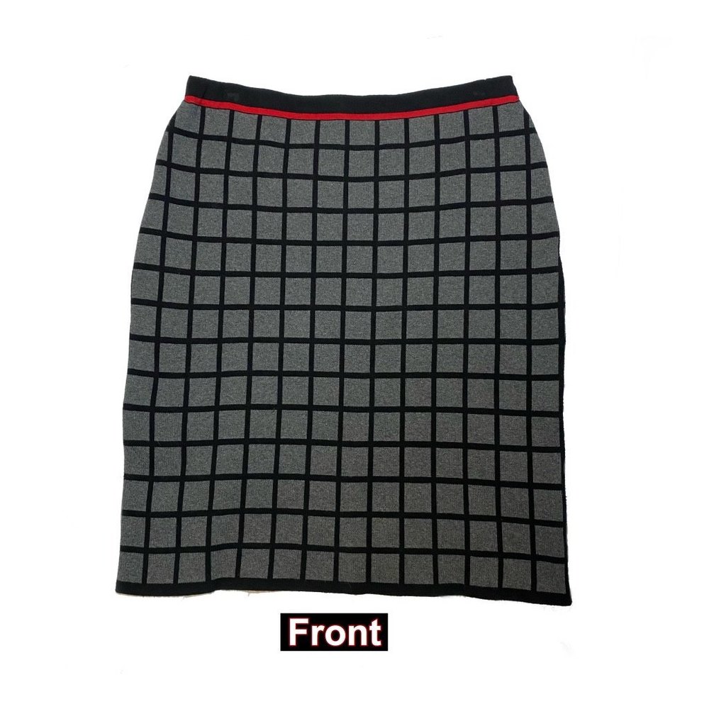 KARL LAGERFELD Grid Print Knit Pencil Skirt Size L Black Grey Red